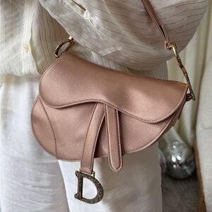 Christian Dior Satin Crystal Mini Saddle Bag
Powder Beige